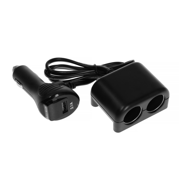 Разветвитель прикуривателя TORSO, с вольтметром, USB 3.1 А, провод 70 см Разветвитель прикуривателя TORSO, с вольтметром, USB 3.1 А, провод 70 см