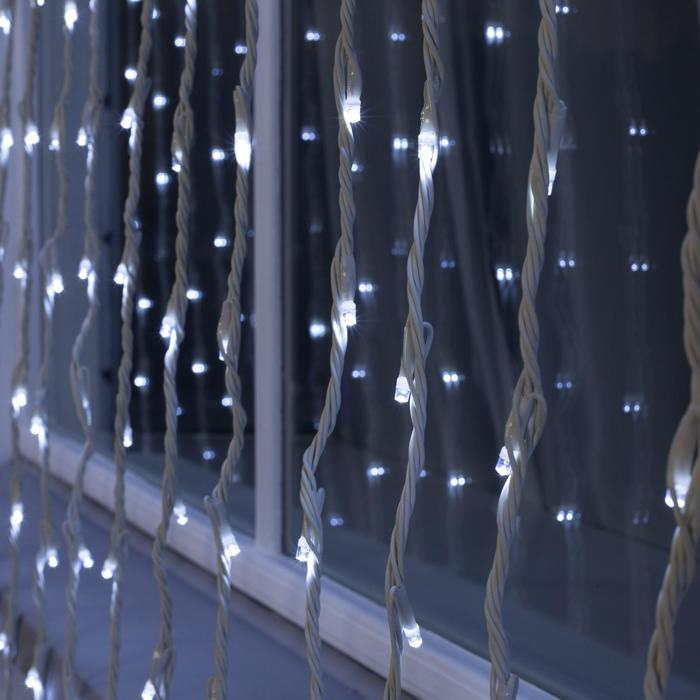 Гирлянда «Водопад» 2 × 6 м, IP44, УМС, белая нить, 1500 LED, свечение белое, 8 режимов, 220 В
