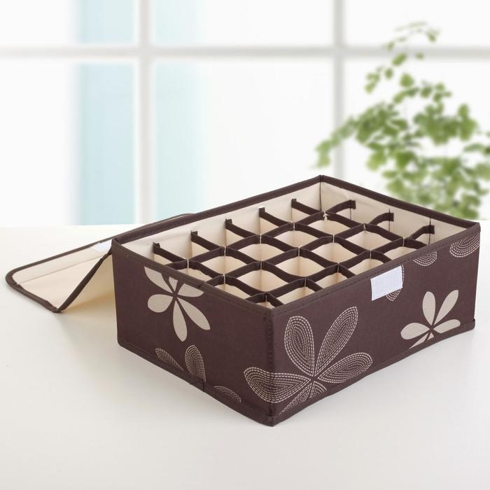 Набор органайзеров для хранения белья с крышкой «Листочки», 3 шт, 32×24×12 см, цвет коричневый Набор органайзеров для хранения белья с крышкой «Листочки», 3 шт, 32×24×12 см, цвет коричневый