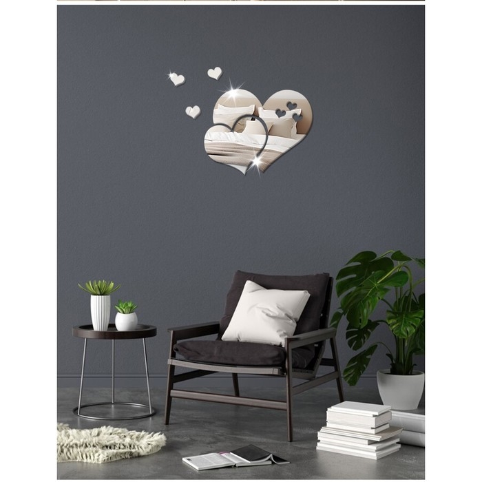 Наклейки интерьерные Наклейки интерьерные "Сердца", зеркальные, декор на стену, панно 22 х 28.5 см, 5 эл
