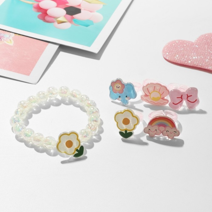 Набор детский «Выбражулька» 6 предметов: браслет, 5 колец, радуга, форма МИКС, цветной Набор детский «Выбражулька» 6 предметов: браслет, 5 колец, радуга, форма МИКС, цветной