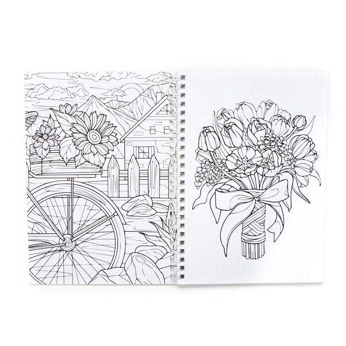 Раскраска-антистресс на пружине Раскраска-антистресс на пружине "Цветочное настроение"