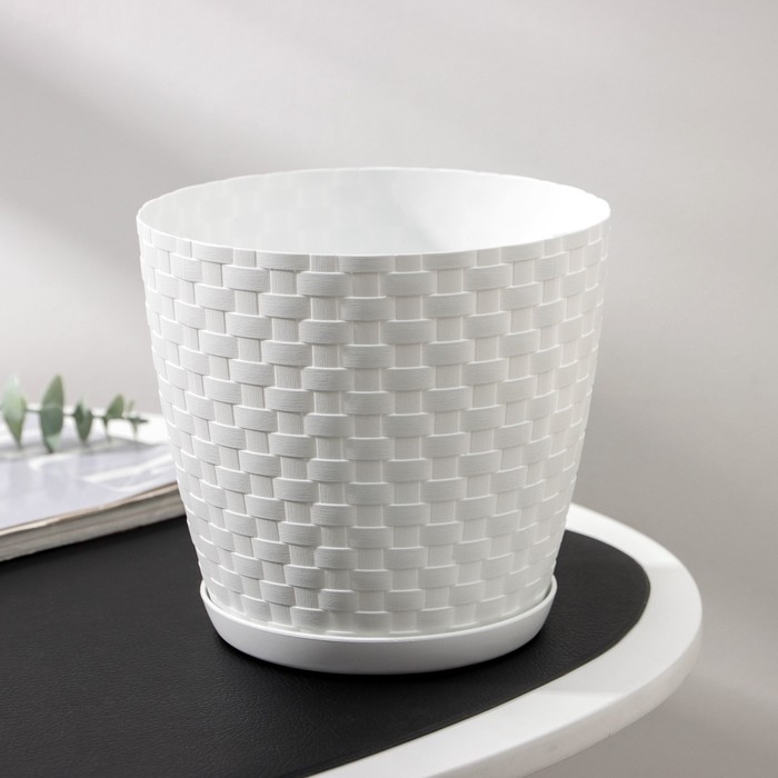 Горшок для цветов с поддоном «Ротанг», 2 л, цвет белый Горшок для цветов с поддоном «Ротанг», 2 л, цвет белый