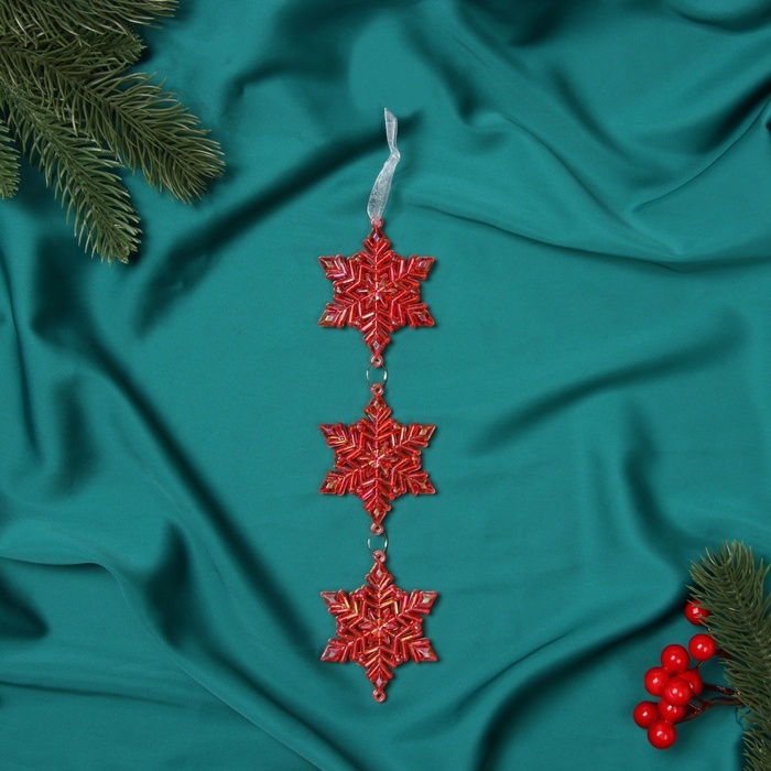 Украшение ёлочное Украшение ёлочное "Снежинка подвесная" 23х5,5 см, красный перелив