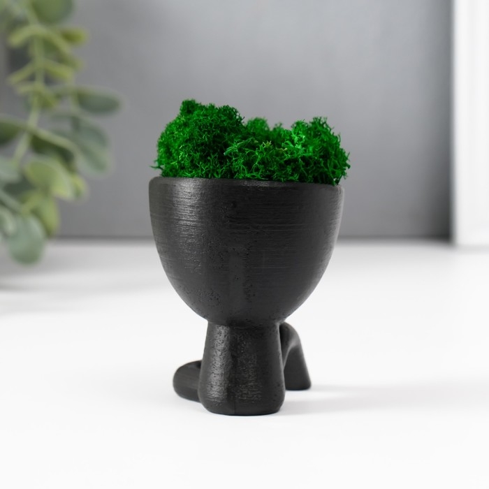 Кашпо бетонное  Кашпо бетонное "Мистер Грин" со мхом черный 5,5х6,5х6,5 см (мох зеленый стабилизированный)