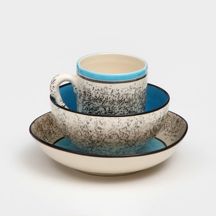 Набор посуды «Алладин», керамика, голубой, 3 предмета: салатник 700 мл, тарелка 20 см, кружка 350 мл, 1 сорт, Иран Набор посуды «Алладин», керамика, голубой, 3 предмета: салатник 700 мл, тарелка 20 см, кружка 350 мл, 1 сорт, Иран