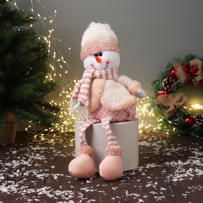 Мягкая игрушка Мягкая игрушка "Снеговик с полосатыми длинными ножками" 43х18 см, бело-розовый