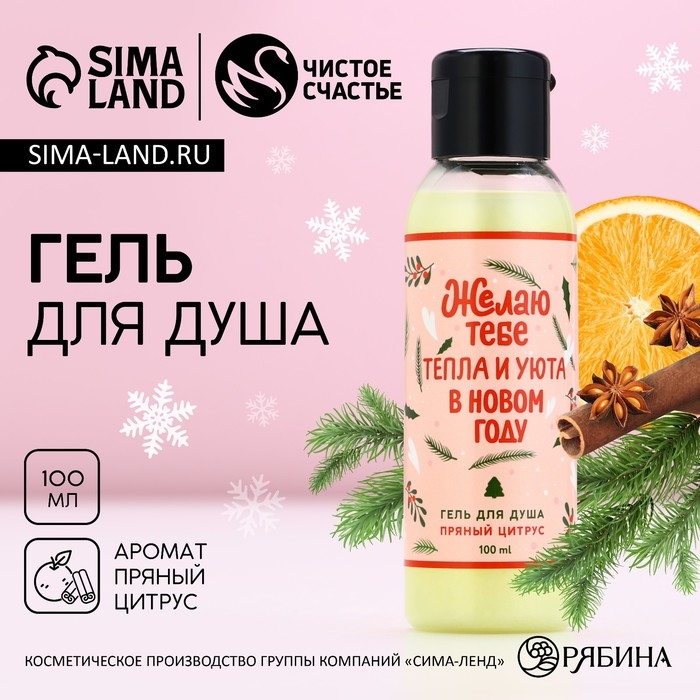 Гель для душа «Тепла и уюта в Новом Году!», 100 мл, аромат пряного цитруса, ЧИСТОЕ СЧАСТЬЕ Гель для душа «Тепла и уюта в Новом Году!», 100 мл, аромат пряного цитруса, ЧИСТОЕ СЧАСТЬЕ