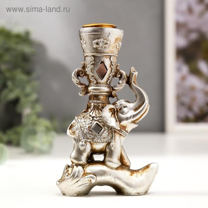 Сувенир полистоун подсвечник зеркальные вставки Сувенир полистоун подсвечник зеркальные вставки "Индийский слон на бревне" 12,5х7,5х3,2 см