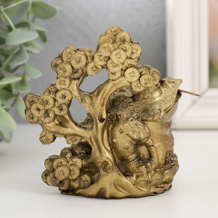 Нэцке полистоун  Нэцке полистоун "Жаба с денежным деревом" под бронзу 10х9,5х7,2 см