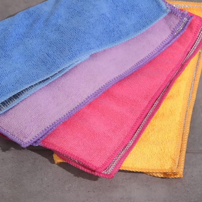 Салфетка для уборки Доляна, для сложных загрязнений, микрофибра, металлический абразив, 30×30 см, цвет МИКС Салфетка для уборки Доляна, для сложных загрязнений, микрофибра, металлический абразив, 30×30 см, цвет МИКС