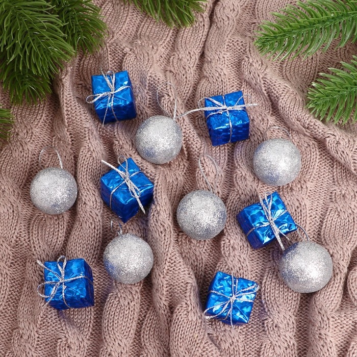 Набор украшений пластик 12 шт Набор украшений пластик 12 шт "Сочельник" (6 шаров, 6 подарков) микс