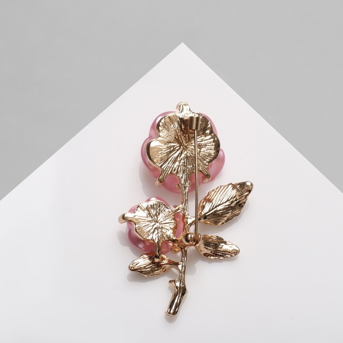Брошь &laquo;Цветок&raquo; нежность, розово-зелёный в золоте