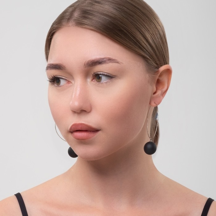 Серьги ассорти «Снежок» в кольце, цвет чёрный в серебре Серьги ассорти «Снежок» в кольце, цвет чёрный в серебре