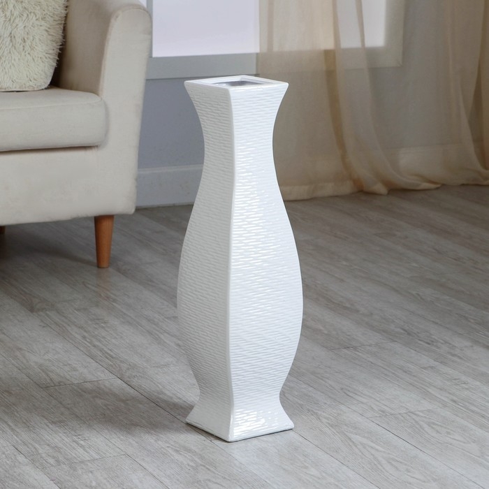 Ваза керамика напольная Ваза керамика напольная "Нолвен" листья, d вн. 9 см 15х60 см, белый
