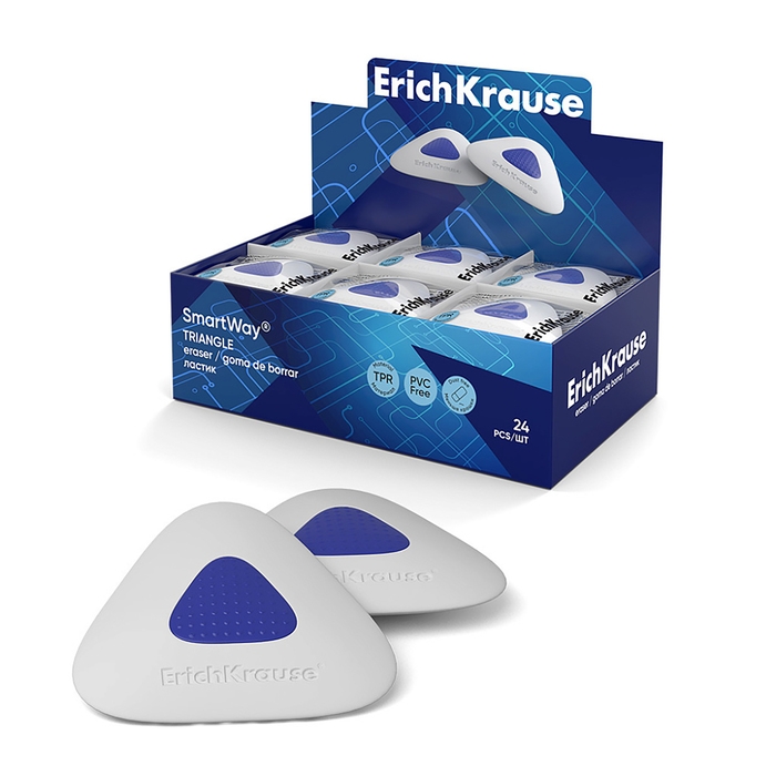 Ластик с держателем ErichKrause  Ластик с держателем ErichKrause "SmartWay Triangle", треугольный, средней жёсткости, гипоаллергенный, в пакете с европодвесом