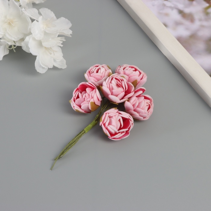 Декор для творчества "Пионы" бело-розовый (1 набор=1 букет) в букете 6 шт 2,5х10,5 см