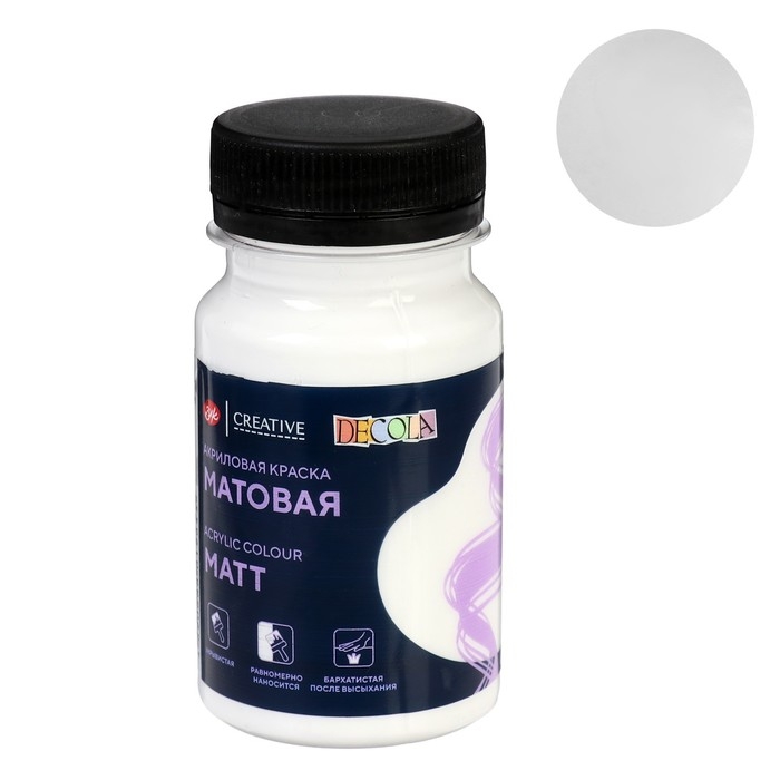 Краска акриловая матовая 100 мл, ЗХК Decola, белая, 14327104 Краска акриловая матовая 100 мл, ЗХК Decola, белая, 14327104