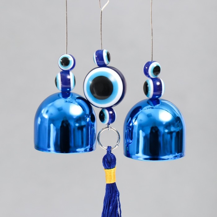 Музыка ветра металл Музыка ветра металл "Три слоника" от сглаза с кисточкой 2 колокольчика 30 см