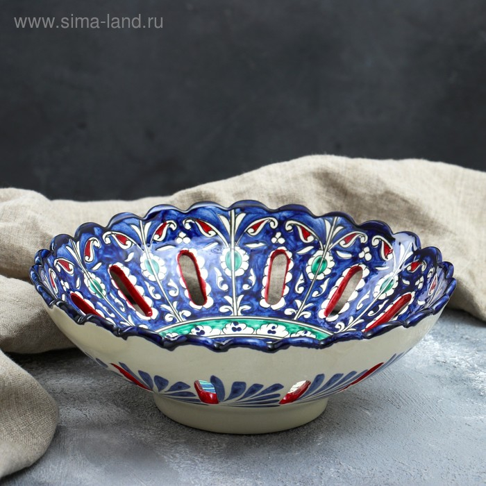 Фруктовница Риштанская Керамика  Фруктовница Риштанская Керамика "Узоры", 25 см, синяя