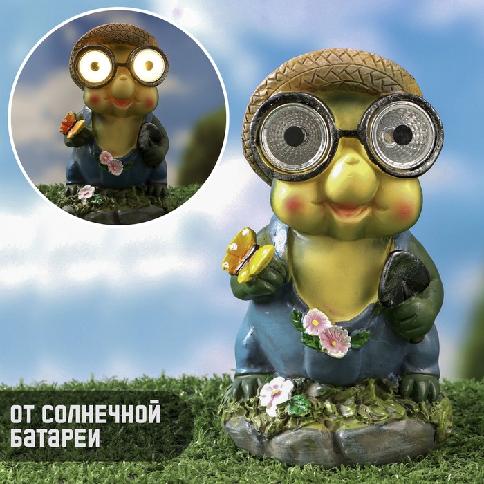 Садовый фонарь  Садовый фонарь "Лягушонок с бабочкой" 7х8х15см