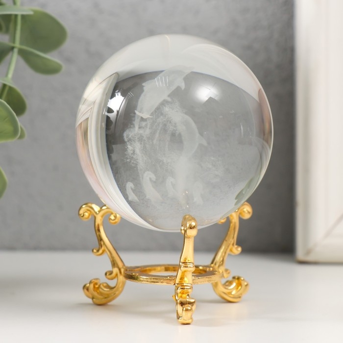 Сувенир стекло  Сувенир стекло "Дельфины" d=6 см ажурная подставка 8,5х6х6 см