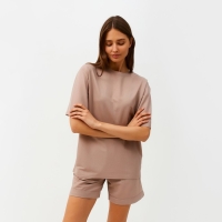 Костюм женский (футболка, шорты) MINAKU: Casual collection цвет бежевый, размер 50