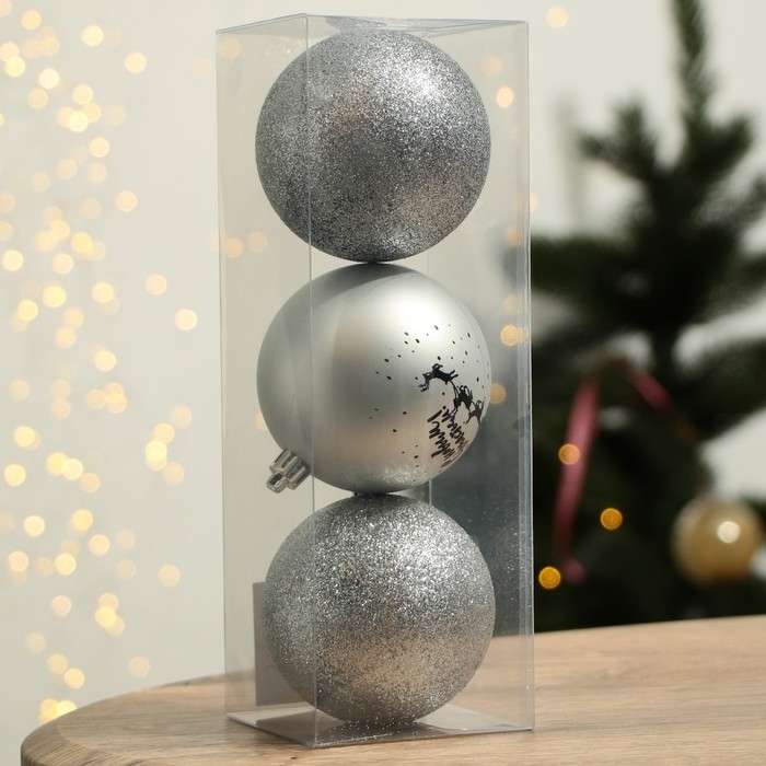 Шары ёлочные новогодние «С Новым годом!», на Новый год, пластик, d=8, 3 шт., цвет серебристый Шары ёлочные новогодние «С Новым годом!», на Новый год, пластик, d=8, 3 шт., цвет серебристый