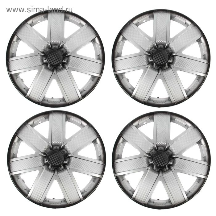 Колпаки колесные R14 Колпаки колесные R14 "ГАЛАКСИ", серебристо-черный карбон, набор 4 шт