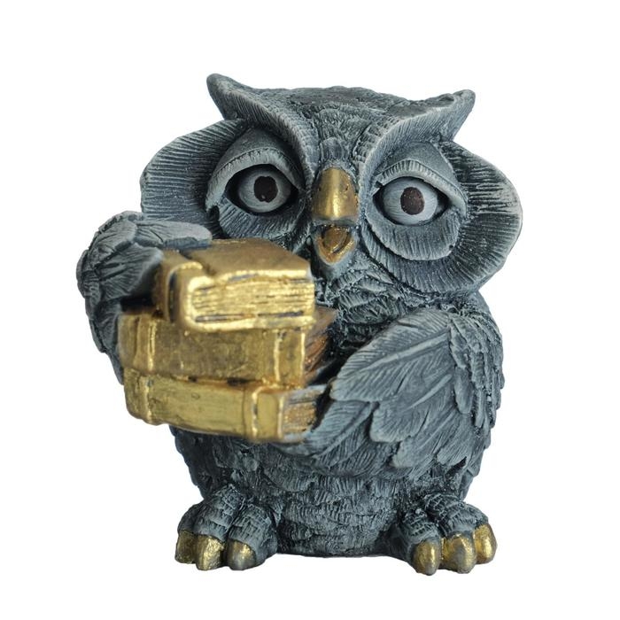 Фигура Фигура "Сова с книгами" серо-голубой 10х6х6см