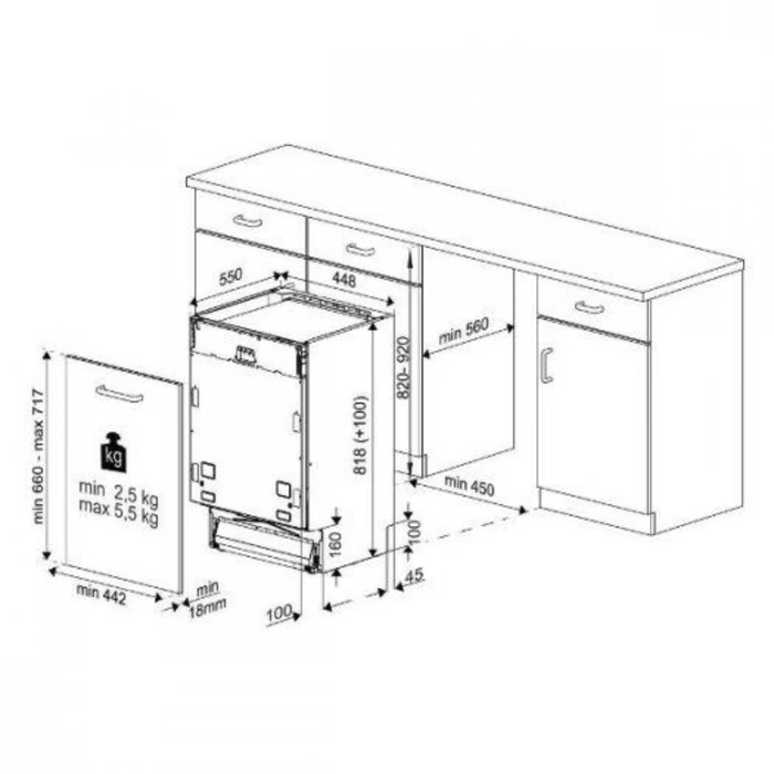 Посудомоечная машина Indesit DIS 1C69 B, встраиваемая, класс А, 10 комплектов, 6 программ