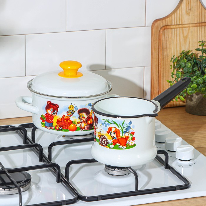 Набор посуды «Улыбка», 4 предмета: кастрюля 1,5 л, ковш 1 л, кружка 250 мл, миска 800 мл, индукция Набор посуды «Улыбка», 4 предмета: кастрюля 1,5 л, ковш 1 л, кружка 250 мл, миска 800 мл, индукция