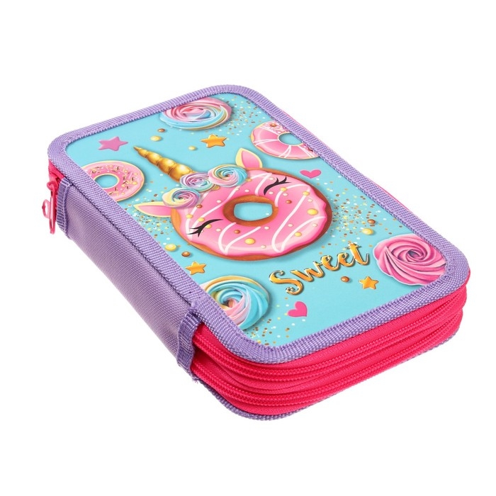 Пенал 2 секции, 125 х 205 х 40 мм, Calligrata 30П26/2  Пенал 2 секции, 125 х 205 х 40 мм, Calligrata 30П26/2 "Пончик", ламинированный картон