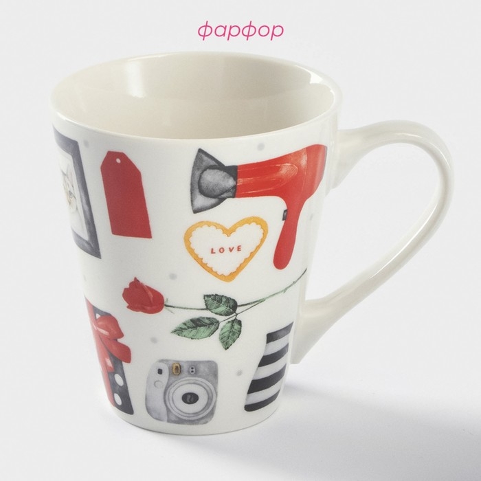 Кружка фарфоровая Доляна «Котик», 320 мл, цвет белый