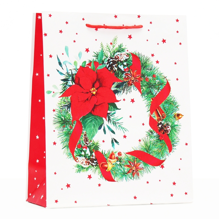 Новый год. Пакет подарочный Новый год. Пакет подарочный "Венок", 26 х 32 х 12 см.
