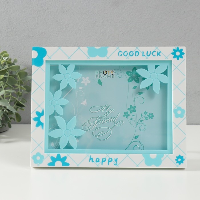 Фоторамка пластик 13х18 см  Фоторамка пластик 13х18 см "Цветочная" голубая 23х2х18 см