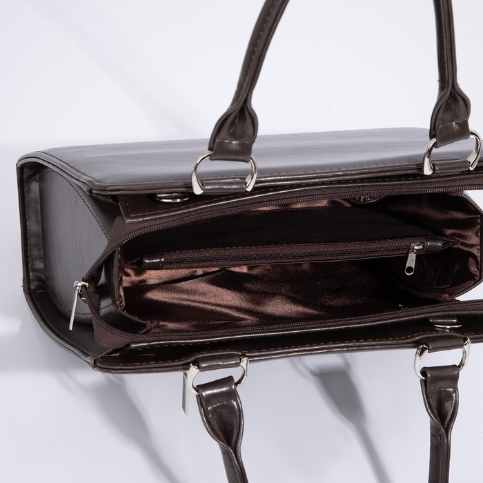 Сумка-тоут El Masta на молнии, наружный карман, длинный ремень, цвет тёмно-коричневый Сумка-тоут El Masta на молнии, наружный карман, длинный ремень, цвет тёмно-коричневый