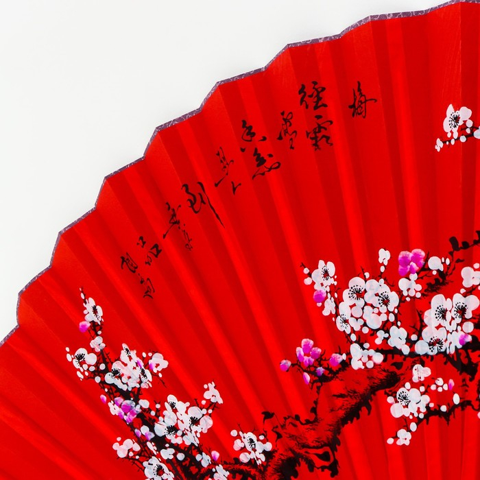 Веер бамбук, текстиль h=90 см  Веер бамбук, текстиль h=90 см "Сакура" красный