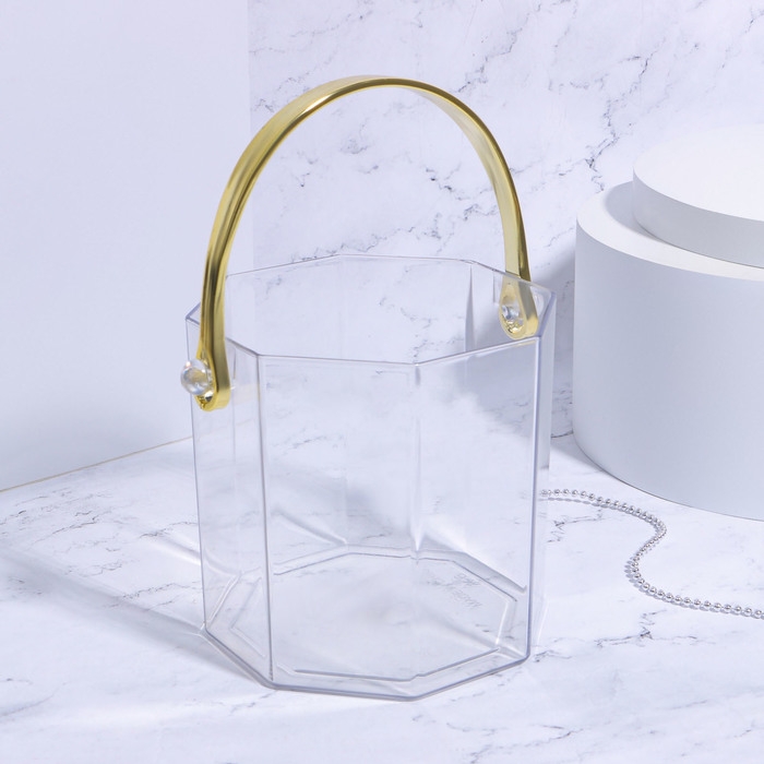Органайзер для хранения косметических принадлежностей «CLEAN GOLD», с ручкой, восьмиугольный, d = 12,5 × 12 см, цвет прозрачный/золотистый