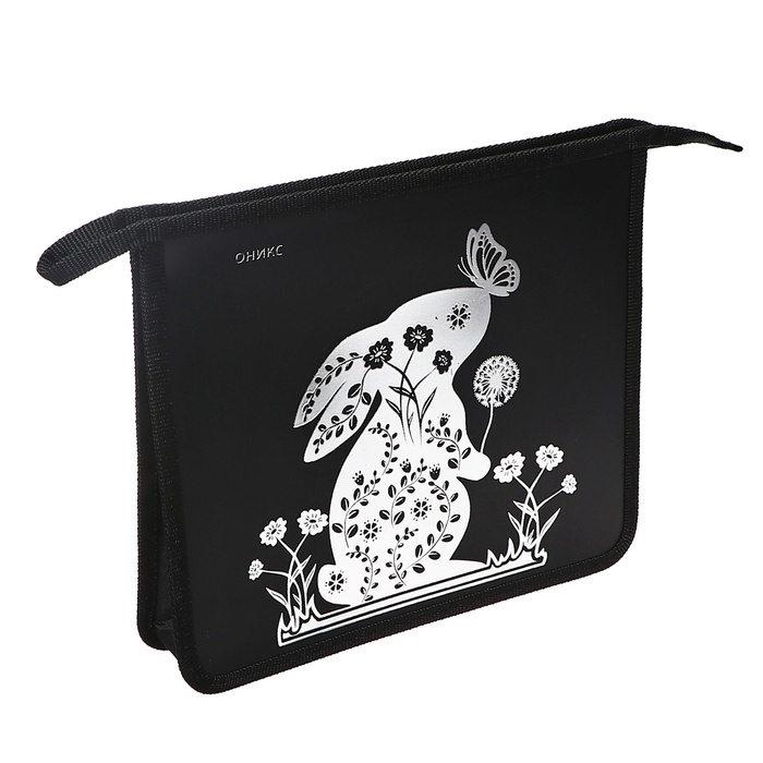 Папка для тетрадей А5, 240 х 205 х 40 мм, молния сверху, пластиковая, ПТ 7-12, Папка для тетрадей А5, 240 х 205 х 40 мм, молния сверху, пластиковая, ПТ 7-12, "Зайка с бабочкой" (рисунок с эффектом металлика золото)