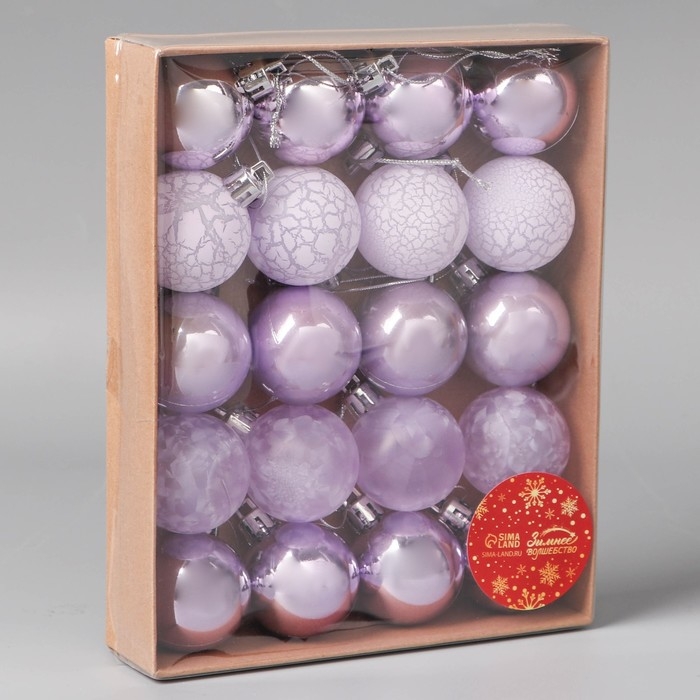 Набор шаров пластик d-4 см, 20 шт Набор шаров пластик d-4 см, 20 шт "Традиция" треск, сиреневый