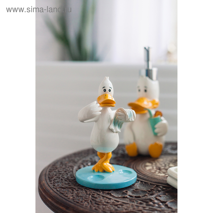Набор аксессуаров для ванной комнаты «Утиные истории», 4 предмета (дозатор 200 мл, мыльница, стакан, подставка для щёток), цвет белый Набор аксессуаров для ванной комнаты «Утиные истории», 4 предмета (дозатор 200 мл, мыльница, стакан, подставка для щёток), цвет белый