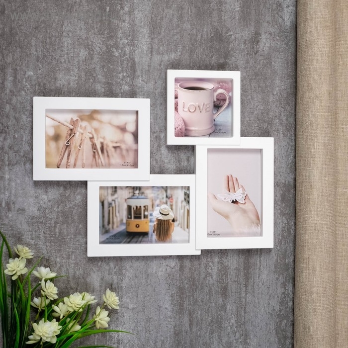 Фоторамка пластик на 4 фото 10х10, 10х15 см  Фоторамка пластик на 4 фото 10х10, 10х15 см "Простая" белая 29х37,5 см