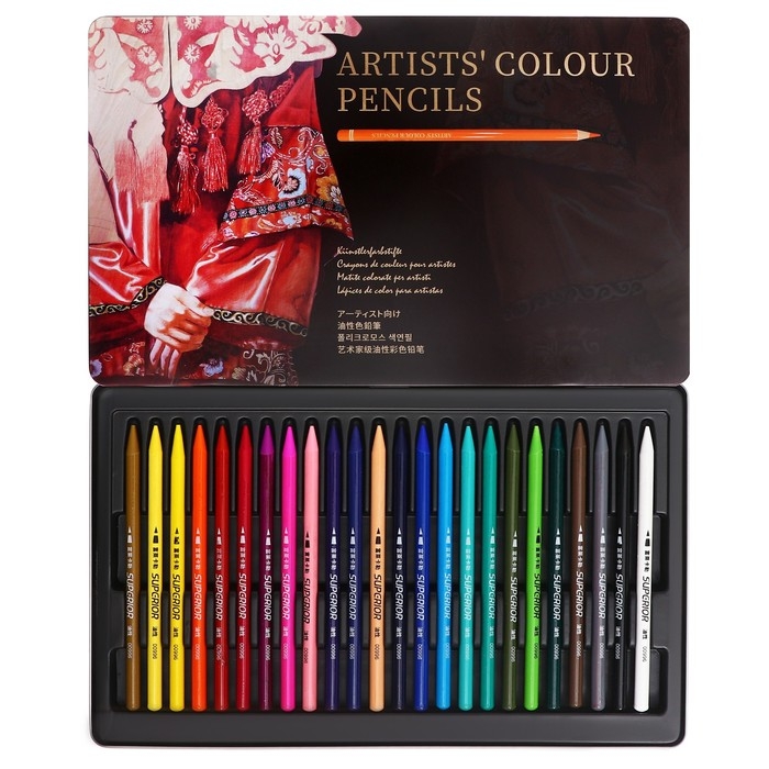 Карандаши цельнографитные, в металлической коробке, 24 цвета Карандаши цельнографитные, в металлической коробке, 24 цвета