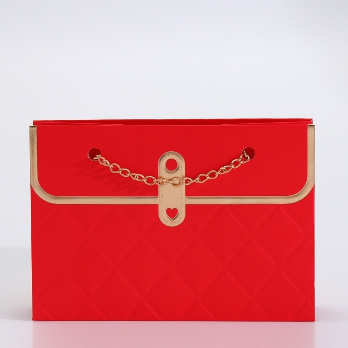 Пакет для цветов, ручка цепь,  Пакет для цветов, ручка цепь, "Красный", с золотым тиснением, 15 х 10,5 х 10 см