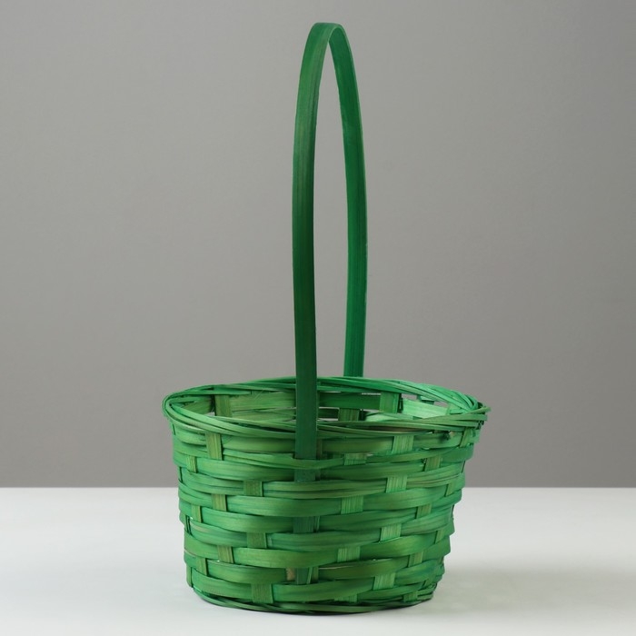 Корзина плетеная, D19 х 9,5 х 32 см, зелёная, бамбук Корзина плетеная, D19 х 9,5 х 32 см, зелёная, бамбук
