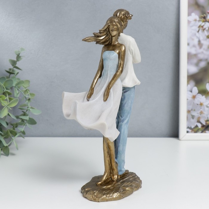 Сувенир полистоун  Сувенир полистоун "Влюблённая пара - спина к спине" бело-голубой градиент 25,5х8,5х13,5 см