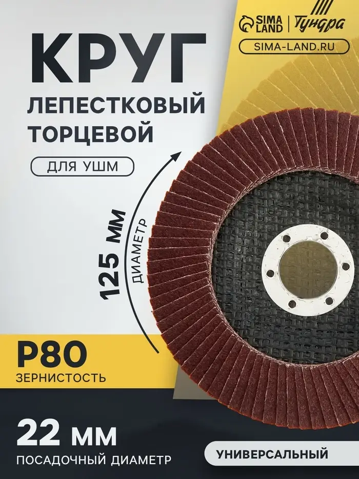 Круг лепестковый торцевой ТУНДРА, 125&times;22 мм, Р80
