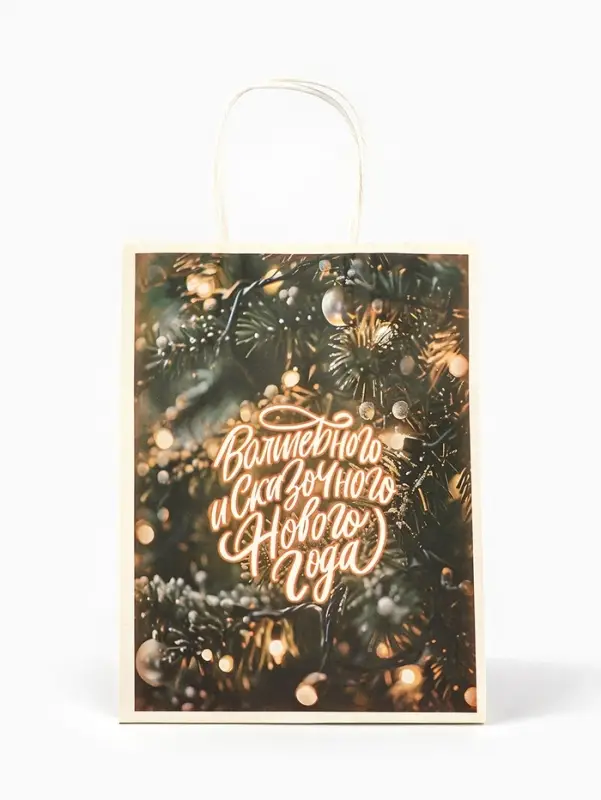 Пакет бумажный подарочный новогодний крафт &laquo;С Новым годом&raquo; 27&times;21&times;11 см