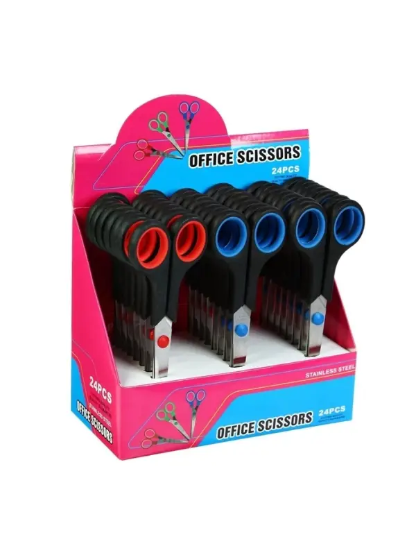 Ножницы канцелярские 17.5 см пластиковые ручки, в картонной коробке, МИКС